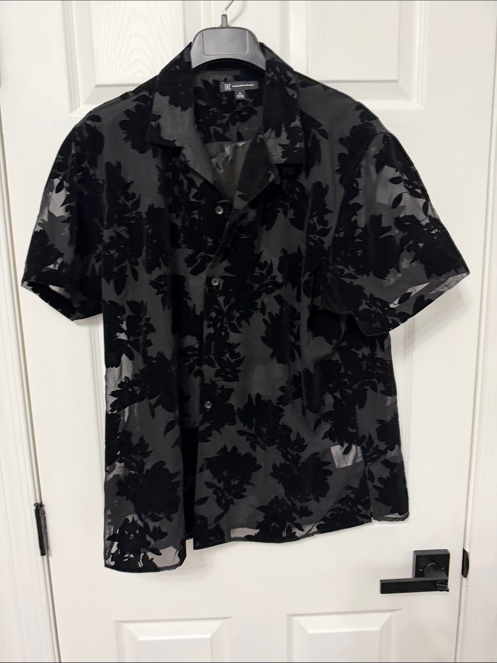 INC International Concepts Black Floral Burnout Short-Sleeve Button-Down